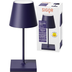 SIGOR Nuindie Mini Dimmable Small LED Battery Table Lamp Indoor & Outdoor IP54 Splash-Proof Height 25 cm Rechargeable with Easy Connect 12 Hours Lighting Time Plum Blue