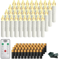 Froadp Pack of 40 Mini Christmas Tree Candles Wireless with Timer, Remote Control & Clips, Warm White LED Candles Set, Christmas Tree Candles, Dimmable Tree Candles Decoration for Christmas (with AA