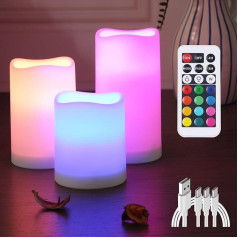 yucanucax 3 Pack Rechargeable Flameless LED Candle Light with Remote Control Indoor Outdoor Colour Changing Plastic Candle