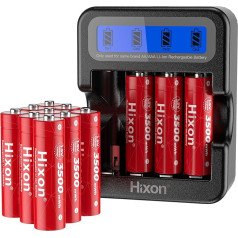 Hixon 1.5 V AA Battery, Rechargeable AA Lithium Battery, Low Voltage Reminder Function, 3500 mWh 1.5 V Constant Output, 12 Pieces Rechargeable Lithium AA Battery with LCD Display Charger