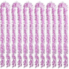 Sumind 6 Pieces Christmas Tinsel 100M Metallic Garland Glitter Hanging Decoration for Christmas Tree Wreath Wedding Party Supplies (Pink White)