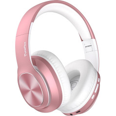 TuneFlux Bluetooth Headphones Over Ear, 80 Hours Battery Life, Wireless Bluetooth Headphones with 3 EQ Modes, HiFi Stereo, Built-in Microphone, Foldable Wireless Headphones, Pink Gold