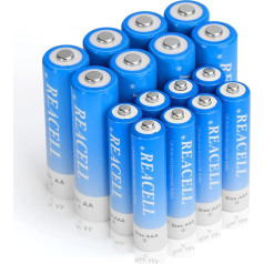 REACELL AA AAA Rechargeable Batteries Pack of 16 High Capacity 1.2 V Mignon AA 2800 mAh AAA 1100 mAh NI-MH Rechargeable Batteries