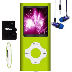 Hotechs MP3 Player MP4 Player MP3 Player with 32GB Memory Card (Green)