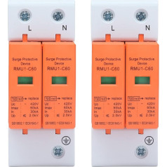 Surge Protector, 2 x SPD Surge Protection Devices, 2P 420 V 60 kA AC Arrester Protection Home Power Breaker, Lightning Protection, Equipotential Surge Arrester for the Protection of Household