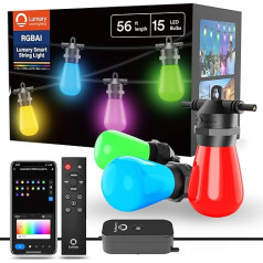 Lumary 16.5 m Smart LED Fairy Lights, Outdoor, with Remote Control, with 15 + 1 Bulbs, Colourful, IP65, Waterproof, Shatterproof, Compatible with Alexa, Google Assistant for Garden