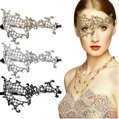 Chalyna Pack of 3 Masquerade Masks Lace Eye Mask Lady Girls Face Venetian Lace Mask for Ball Party Venetian Masquerade Costume Halloween Masquerade Party (Stylish Style)