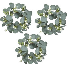 Avoik Artificial Eucalyptus Wreath, 3 Pieces, Round Wreath, Green Wreath, Artificial Plant, Decorative 25 cm Leaf Wreaths, Door Wreath for Front Door, Summer Wreath, Spring, Door, Wall, Window