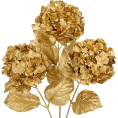 Set of 3 Artificial Hydrangea Christmas Flowers, Glitter Gold Christmas Flowers, Hydrangeas for Christmas Tree DIY Decoration, Artificial Flowers for Holidays, Dining Table Centrepiece, New Year