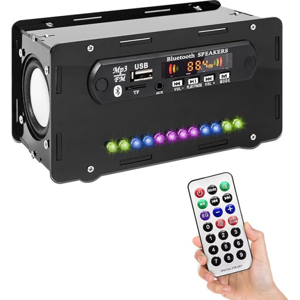 DIY Electronics Soldering Kit, FM Radio Bluetooth Speaker Kit, Remote Control Music Player Project with Colourful LED Lights and Protective Case Teaching School Electronics Training