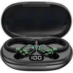 Wireless Headphones, Bluetooth 5.2 Headphones, Universal 360° Ear Hook, Built-in Microphone, 60 Hours Playtime, Battery 70mAh, Charger Type C 300mAh, 8D Stereo, Independent Listening Option (Green)
