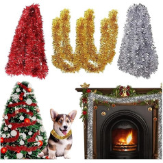 Xiuyer 30 m Christmas Tinsel Garland Metallic Tinsel Silver Red Gold Shiny Hanging Decoration for Christmas Tree Wreath Wedding Party (Pack of 15)