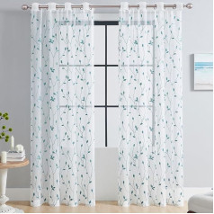 2 Panels White Sheer Curtains with Leaf Pattern, Net Curtains for Living Room and Bedroom, Kitchen Window Treatment, Transparent Curtains with Leaf Pattern (Sky Blue, W52 × L63)