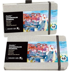 Funto Watercolour Journal, 8.5 x 5.5 Inches, Pack of 2, 48 Pages per Ribbon, Cold Pressed Paper, Inner Pocket for Paper and Elastic Band, Arts and Crafts Supplies for Mixed Media