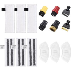 Steam Cleaner Accessory Set Compatible with Kärcher Steam Cleaner EasyFix SC 2, SC 3, SC 4, SC 5 (3 Microfibre Floor Cloths + 3 Sanding Cloths + 3 Hand Nozzle Cloths + 2 Joint Brushes + 4 Round