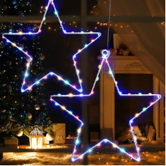 JIAPEI Luminous Star Christmas, Christmas Decoration Window, Battery Operated Decorations, LED Fairy Lights for Halloween Party, Garden, Multicoloured, Pack of 2