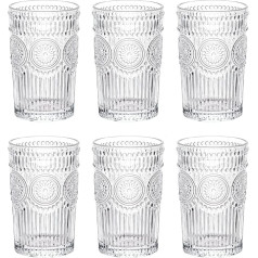 LOYUYU Set of 6, Romantic Water Glasses, 350 ml Premium Tumblers, Vintage Glasses Set for Juice, Drinks, Beer, Cocktail