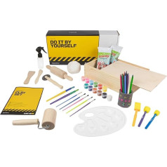 DIBYS Pottery Set for Children | With Clay Air Drying & White, Wooden Tool, Paints, Brushes & Instructions | Creative DIY Set with Box for Crafts & Painting | Gift Ideas for Girls & Boys