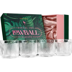 GLASSIQUE CADEAU Vintage Flamingo Gin, Rum, Vodka Tumbler Cocktail Glasses, Set of 4, 325 ml Crystal Rocks Glasses for Tropical Cocktails, Unusual Lowball Crystal Glasses