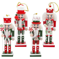 VALICLUD Pack of 4 Christmas Nutcracker Ornaments Mini Nutcracker Soldier Figures Wooden Hanging Christmas Decorations for Christmas Party
