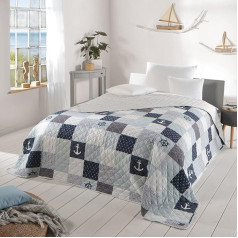 Delindo Lifestyle Maritime Bedspread for Double Bed, 220 x 240 cm, Patchwork Navy Blue
