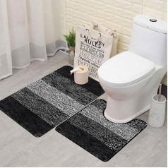 Famibay Bath Mat Set 2 Pieces Black Bathroom Rug and Toilet Mat Bath Mat Non-Slip Washable Toilet Rug Set Bath Mat Water Absorbent Bath Mat Toilet Mat