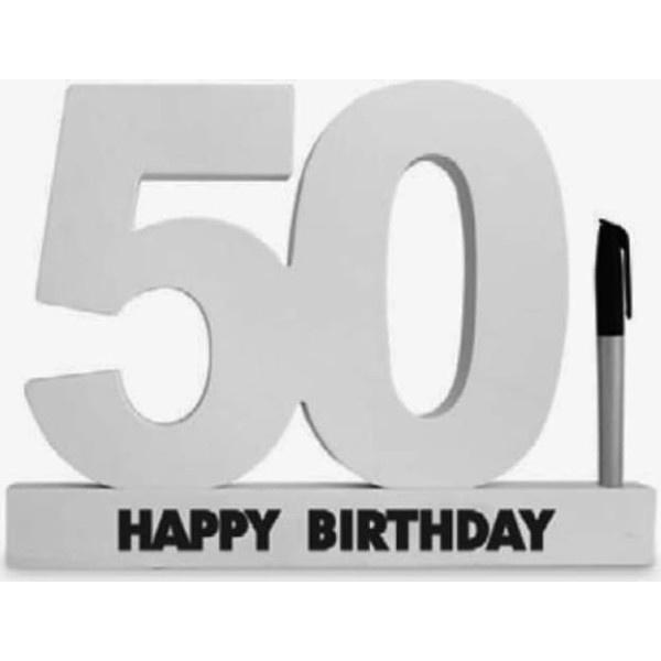 Sign Your Name - Signature 50th Birthday Number Pad Badge - Happy Birthday Personalised Sign with Pen - White - 33cm