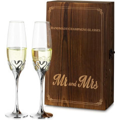 NUPTIO Wedding Gifts Champagne Glasses Silver Swan: Set of 2 Crystal Glasses with Wooden Box Gifts for Bride and Groom Wedding Engagement Gift