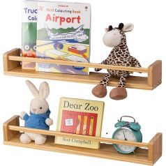 Gieanoo Children's Wall Shelf, 80 cm Bookshelf, Children's Wall Set of 2 Solid Wood Wall Shelves, Picture Racks, Wooden Floating Shelves for Magazine, Children's Room, Living Room, Bedroom, Kitchen