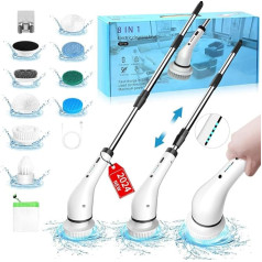 Electric Cleaning Brush, ERAVOR 2024 12-in-1 Power Spin Scrubber with 8 Brush Heads, Joint Cleaner Household with 132 cm Removable Handle for Bathroom/Kitchen/Toilet, 2 Improved Scrubbing Modes