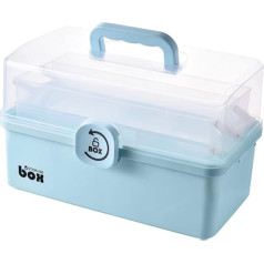 AMZPDD Portable Foldable Transparent 3 Layer Plastic Sewing Tool Box Home Medicine First Aid Box (Blue, 30cm)