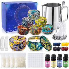 JOTOL Candle Making Kit, DIY Candle Making Set, DIY Candle Making Accessories for Beginners, Including Candle Wicks, Wicks Stickers, 8 Candle Tins, 4 Colours Dyes etc