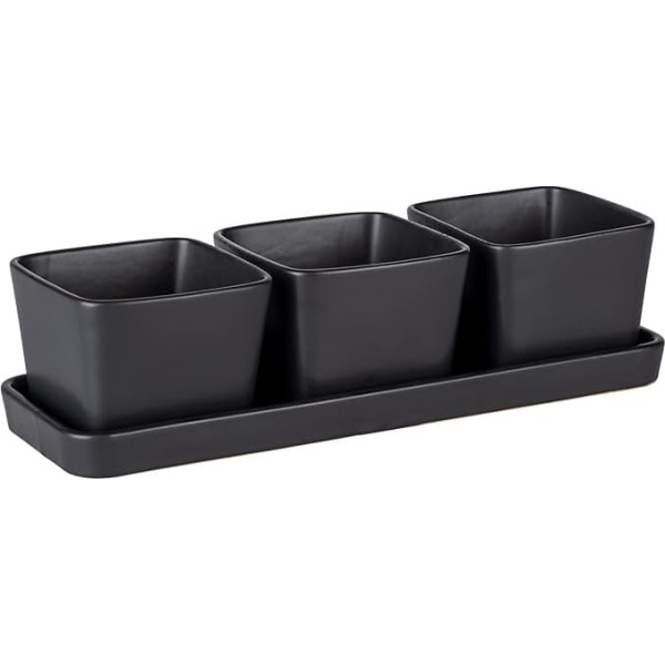 WENKO Snack & Dip Bowls Set, 4 Pieces, 3 x 300 ml Bowls with Tray, for Tapas, Snacks & Finger Food, Ceramic, 30.5 x 10 x 8 cm, Black