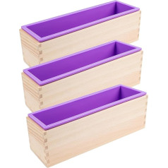Silicone Soap Molds Flexible Rectangle Soap Molds for Making Soap Soap Soap DIY Handmade Box Soap Molds Set with Wooden Box for Soap Cake Candle Purple 3 Pieces