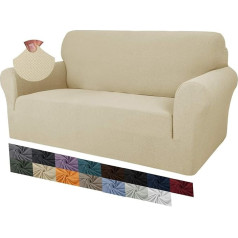 MAXIJIN Creative Jacquard Couch Covers for 2 Seater, Super Stretch Non-Slip Love Seat Sofa Cover for Dogs Pet Friendly Elastic Protector Loveseat Slipcovers (2 Seater, Light Beige)