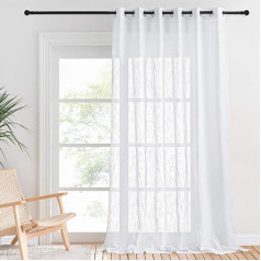 PONY DANCE Set of 1 Linen Texture Curtain, Modern, Semi-Transparent Airy and Translucent Curtains with Eyelets, for Large Windows, the Living Room, H 240 x W 200 cm, White