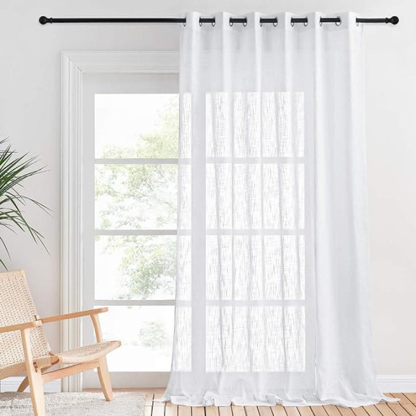 PONY DANCE Set of 1 Linen Texture Curtain, Modern, Semi-Transparent Airy and Translucent Curtains with Eyelets, for Large Windows, the Living Room, H 240 x W 200 cm, White