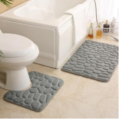 Tohoee Set of 2 Toilet Rugs with Cut-Out Memory Foam Bath Mat U-Shaped Toilet Bath Mat Machine Washable Cobblestone Foot Massage Toilet Mat - Updated Thicker
