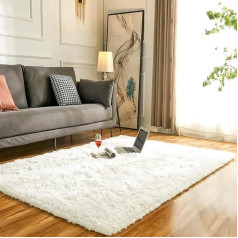 Evitany Bedroom Rug, Super Soft Cream Rug Living Room, Non-Slip Shaggy Rug, Washable Fluffy Rug, Large Rugs for Office, Lounge, Dining Room (Cream, 140 x 200 cm)