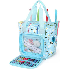 Katech Storage Bag for Wool, Suitable for Carrying Knitting/Crochet Wool and Pockets for Accessories, Protect and Store Your Yarn (No Accessories Included) Bee Blue