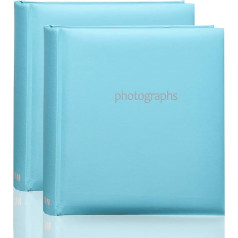 ARPAN 2 x Fotoalbum 200 15x10 cm Fotos Einsteckalbum CD/DVD Pocket Memo Schreibbereich-Geschenkalbum (Pastel Blue), Pastellblau, Album-Größe: ca. 23 x 4,5 x 22,5 cm