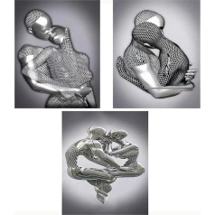 ZMURED 3D Wall Art Decor Artwork Figure Statue Modern Art Canvas Painting Large Wall Art for Bathroom Bedroom Decoration (3 Pieces Hug Kiss)