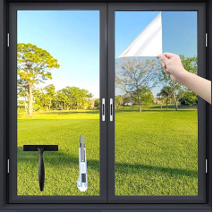 Fensfolie Sun Protection Film Window Interior or Exterior Silver, UV Protection Mirror Film, No Residue Thermal Film Window Against Heat, Privacy Window Film Heat Film (75 x 200 cm)