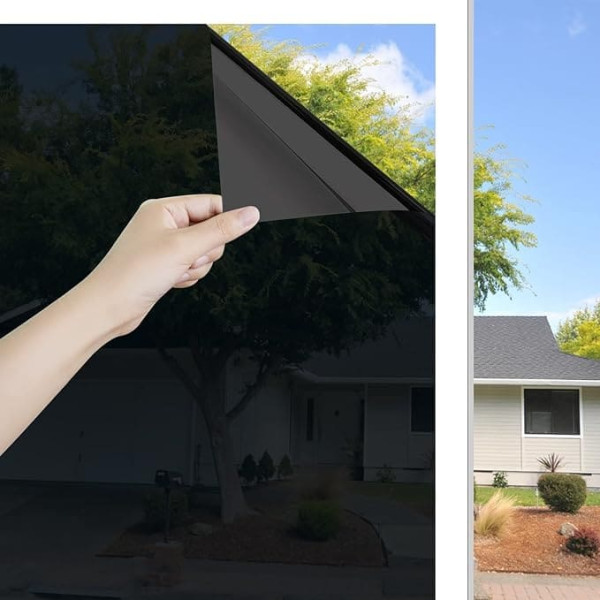 Ohmywor Window Film, Sun Protection, Self-Adhesive Privacy Screen, Heat Protection, Mirror Film from Outside, Transparent from Inside, Anti-UV for Bathroom and Office Windows, Black, 60 x 400 cm