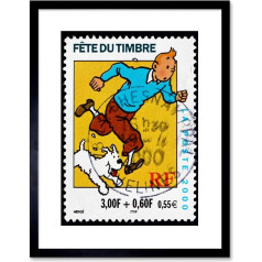 Wee Blue Coo Postage Stamp France Euro Tintin Snowy Herge Postmarked Framed Wall Art Print