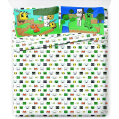 Minecraft Creative Mode 100% Cotton 4 Piece Sheet Set Includes Fitted Sheet, Flat Sheet and Pillowcases