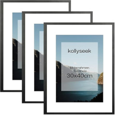 kollyseek Picture Frame 30 x 40 cm Black Set of 3 Real Wood with Mount Pine Wood Frame with Acrylic Glass Pine Wood Photo Frame with Shatterproof Acrylic Glass Panels Picture Frame Black Room