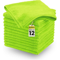 Zuvo Microfibre Cloth for Daily Cleaning - 12 Pack - 32 x 32 cm - Multipurpose Microfiber Cleaning Cloth for Kitchen, Car, Glass - Green Cleaning Clothes
