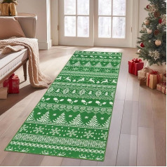 Cekene Christmas Rug Runner for Hallways Non-Slip Green 65x180cm Washable Kitchen Rug Long Boho Entrance Rug Carpet Runner Low Pile Floor Runner Mat for Entryway