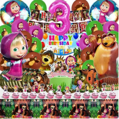 Masha Birthday Decoration 3 Years, Masha Balloon 3, Masha Party Tableware, Masha Background, Masha Table Decoration, Masha Birthday Plates and Napkins, Masha Birthday 3